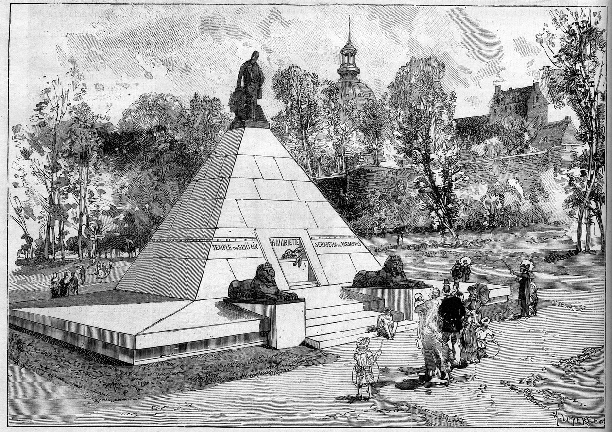 View of the monument to the memory of the French Egyptologist Auguste-Edouard Mariette (1821-1881) in Boulogne-sur-Mer (engraving by Lepere in Le Monde Illustré) by Auguste Lepere