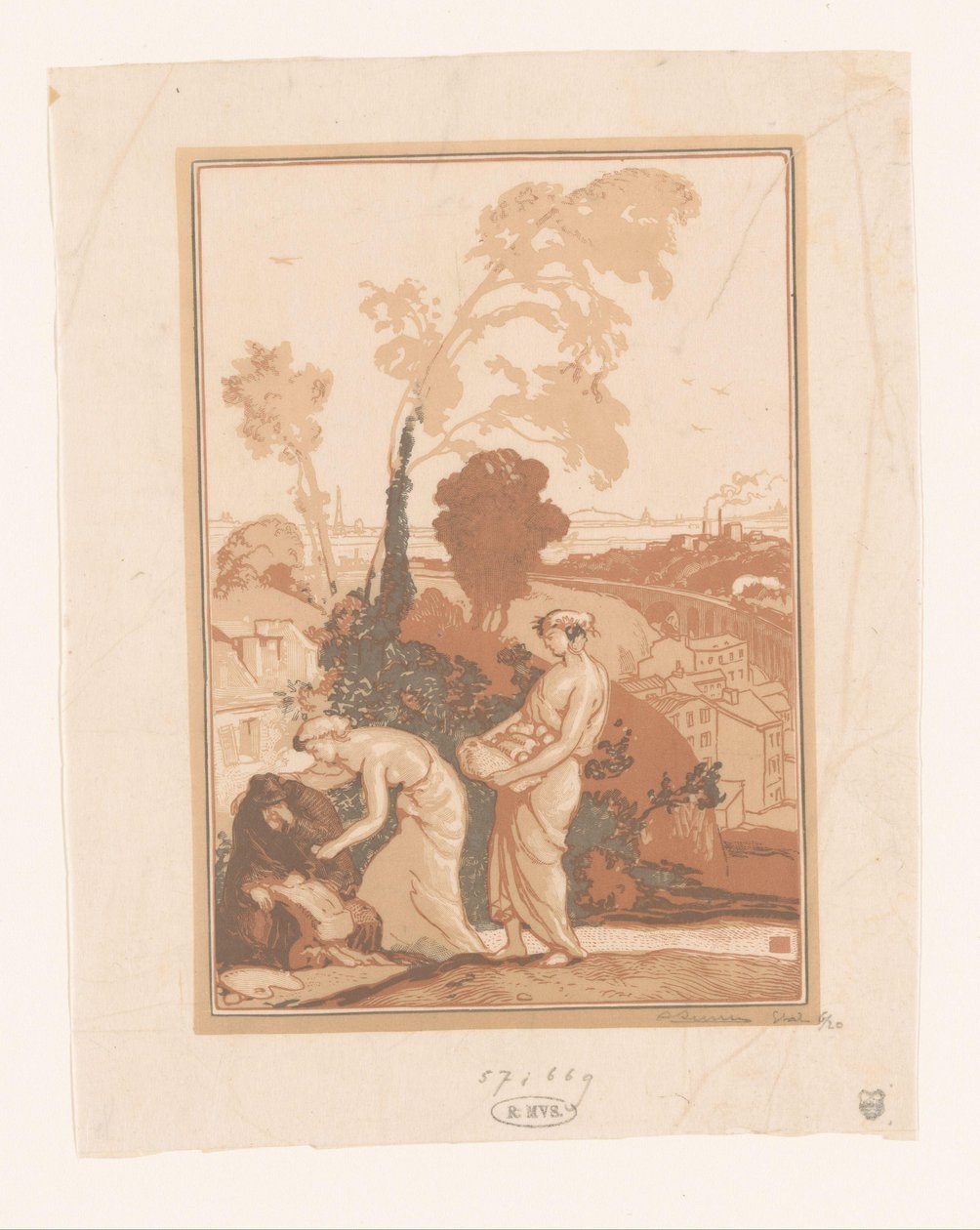 Music and Poetry Helping the Artist by Auguste Lepère (signed by artist)