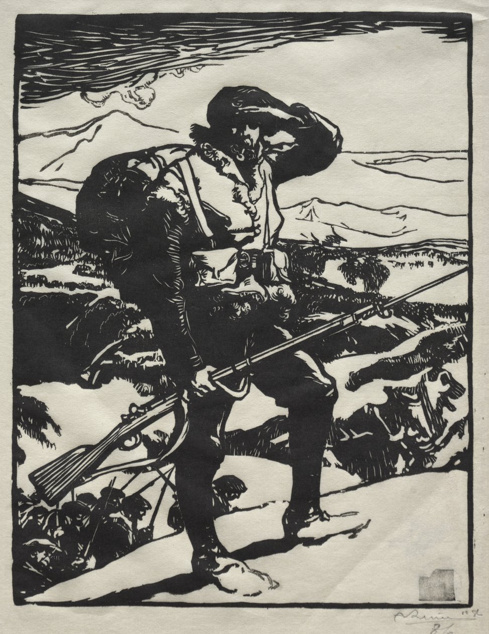 Alpine Hunter Looking at the Rhine Plain by Auguste Louis Lepère