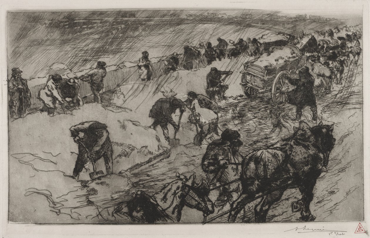 Fight against the Snow, Quai aux Fleurs by Auguste Louis Lepère