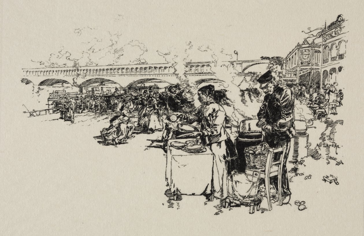 Landing Stage of the Boat Omnibus by Auguste Louis Lepère