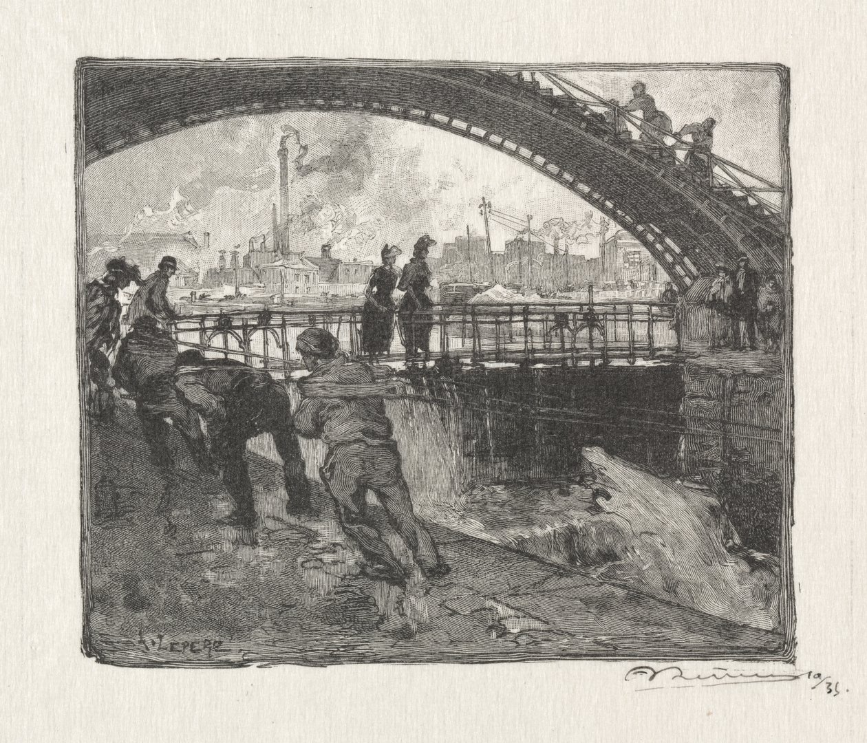 The Lock of Canal St. Martin by Auguste Louis Lepère
