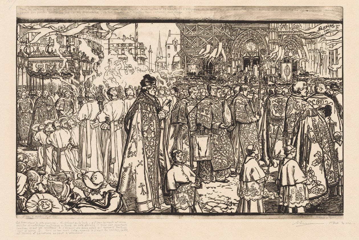 The Procession of the Feast of Corpus Christi in Nantes by Auguste Louis Lepère