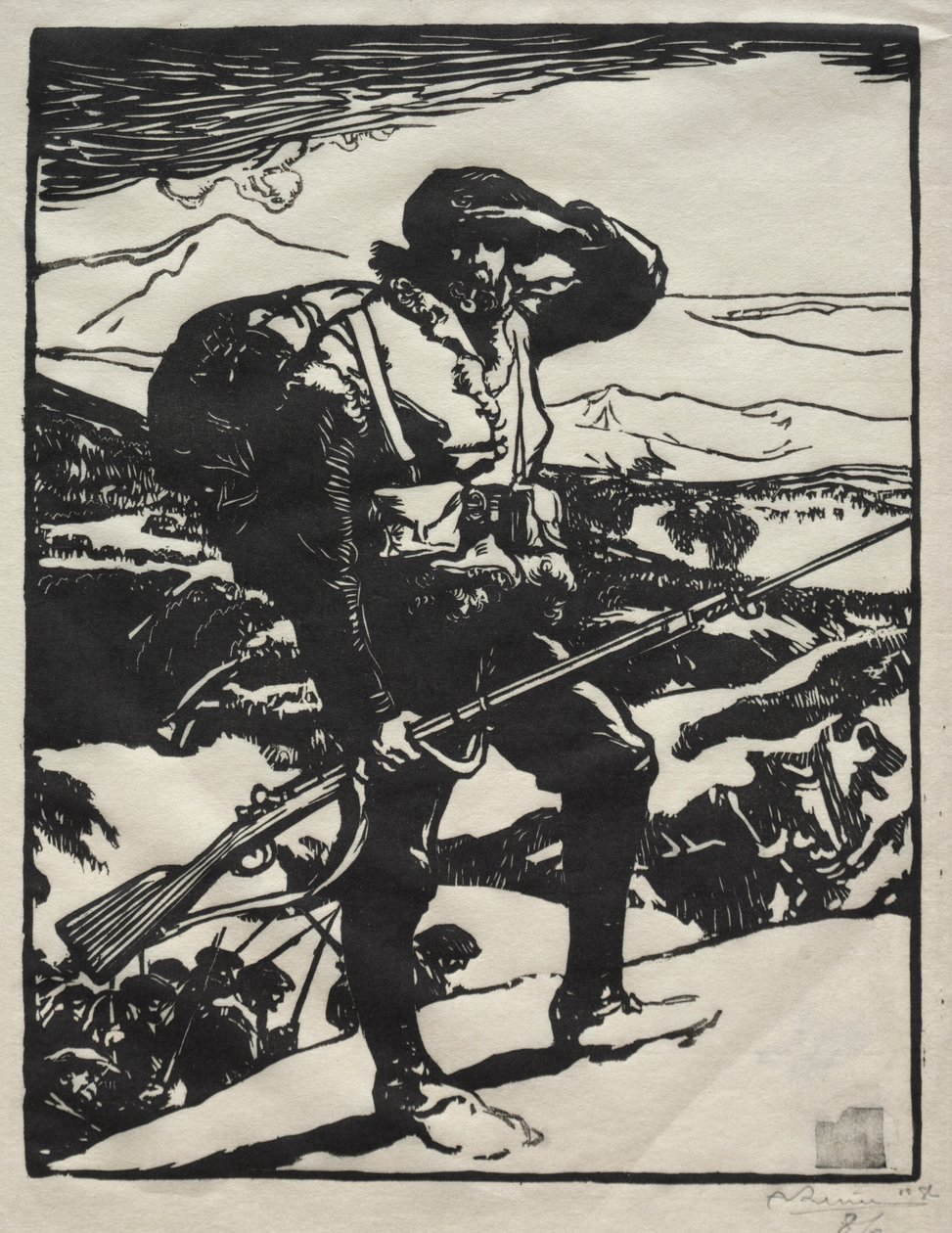 Alpine Hunter Looking at the Rhine Plain by Auguste Louis Lepère
