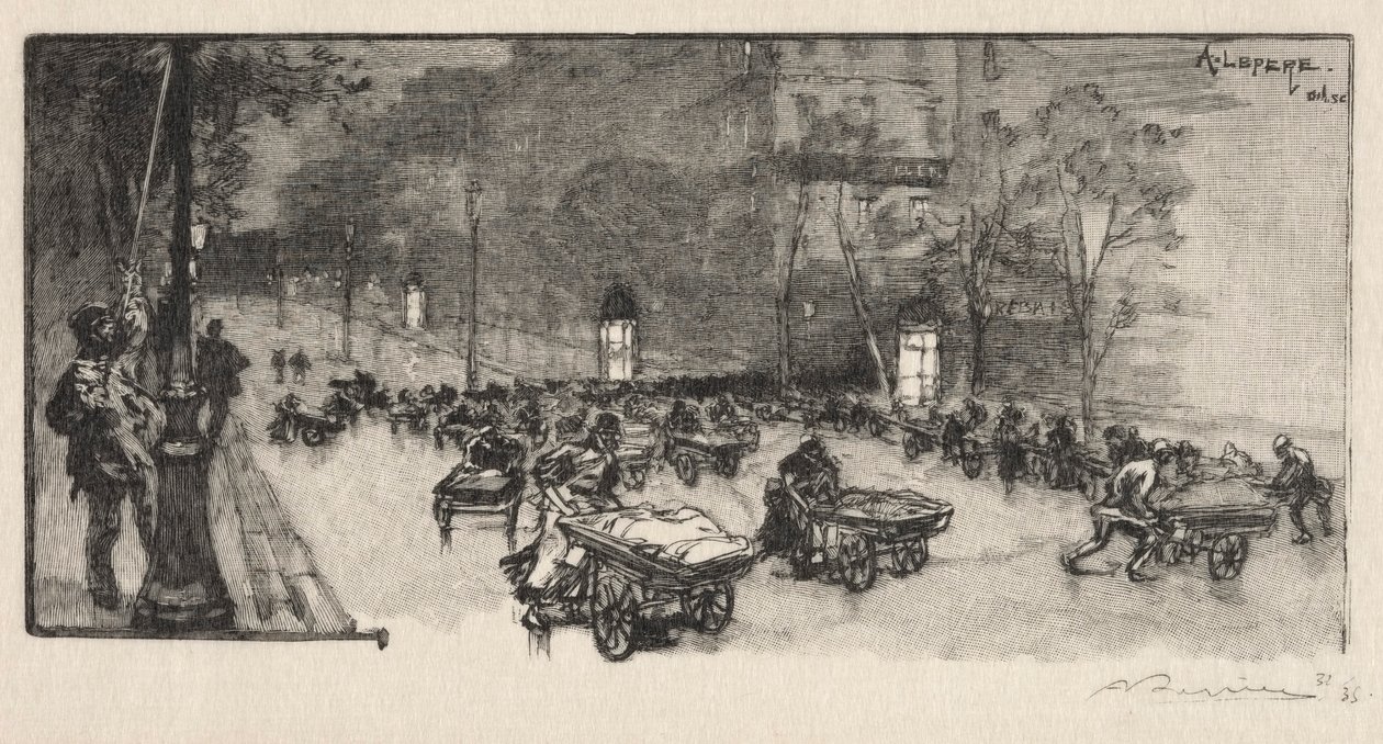 The Boulevard, at the Corner of Faubourg Montmartre by Auguste Louis Lepère