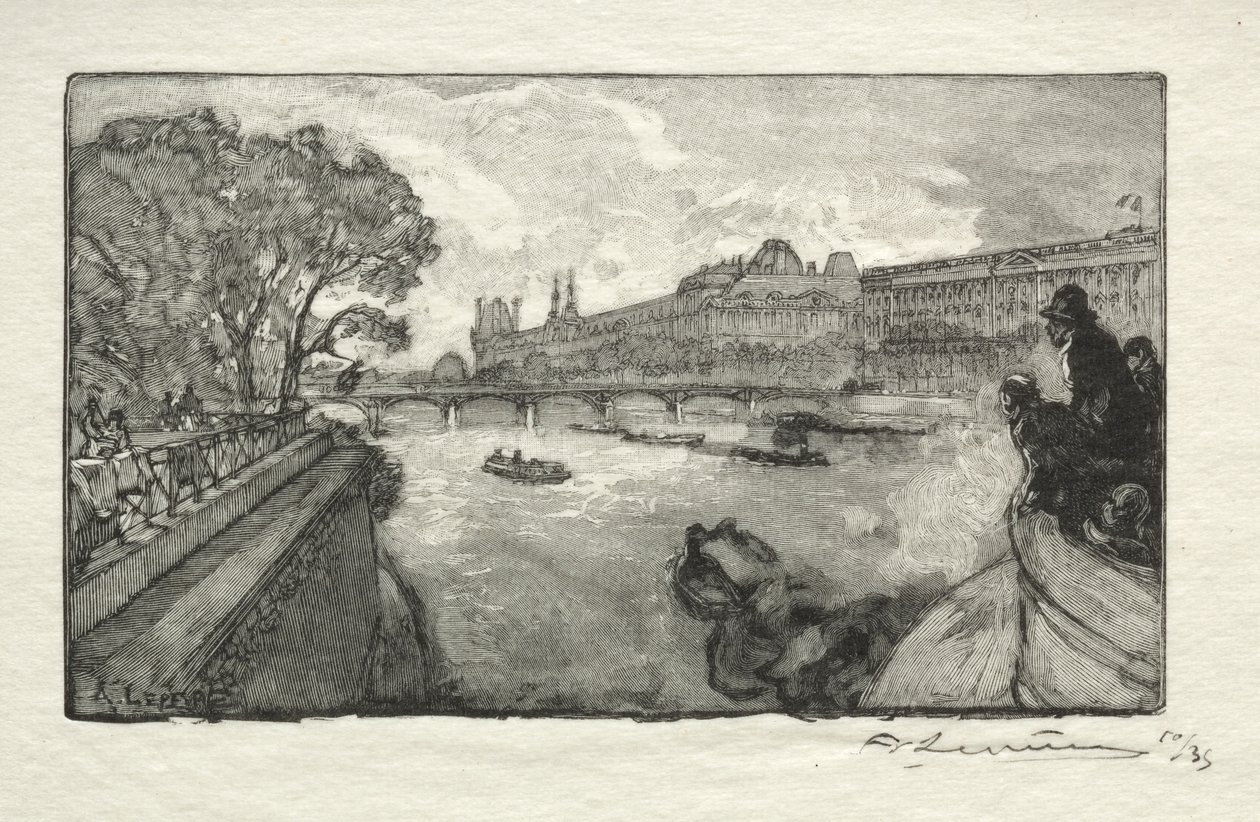 The Louvre, View from the Pont Neuf by Auguste Louis Lepère