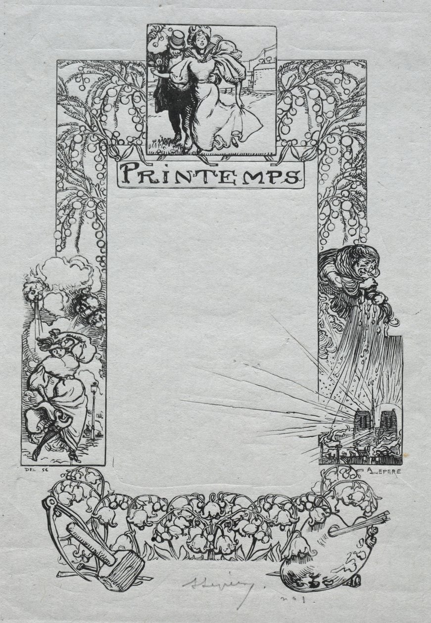 Paris Almanac, 1897: Decorative Border, Spring by Auguste Louis Lepère