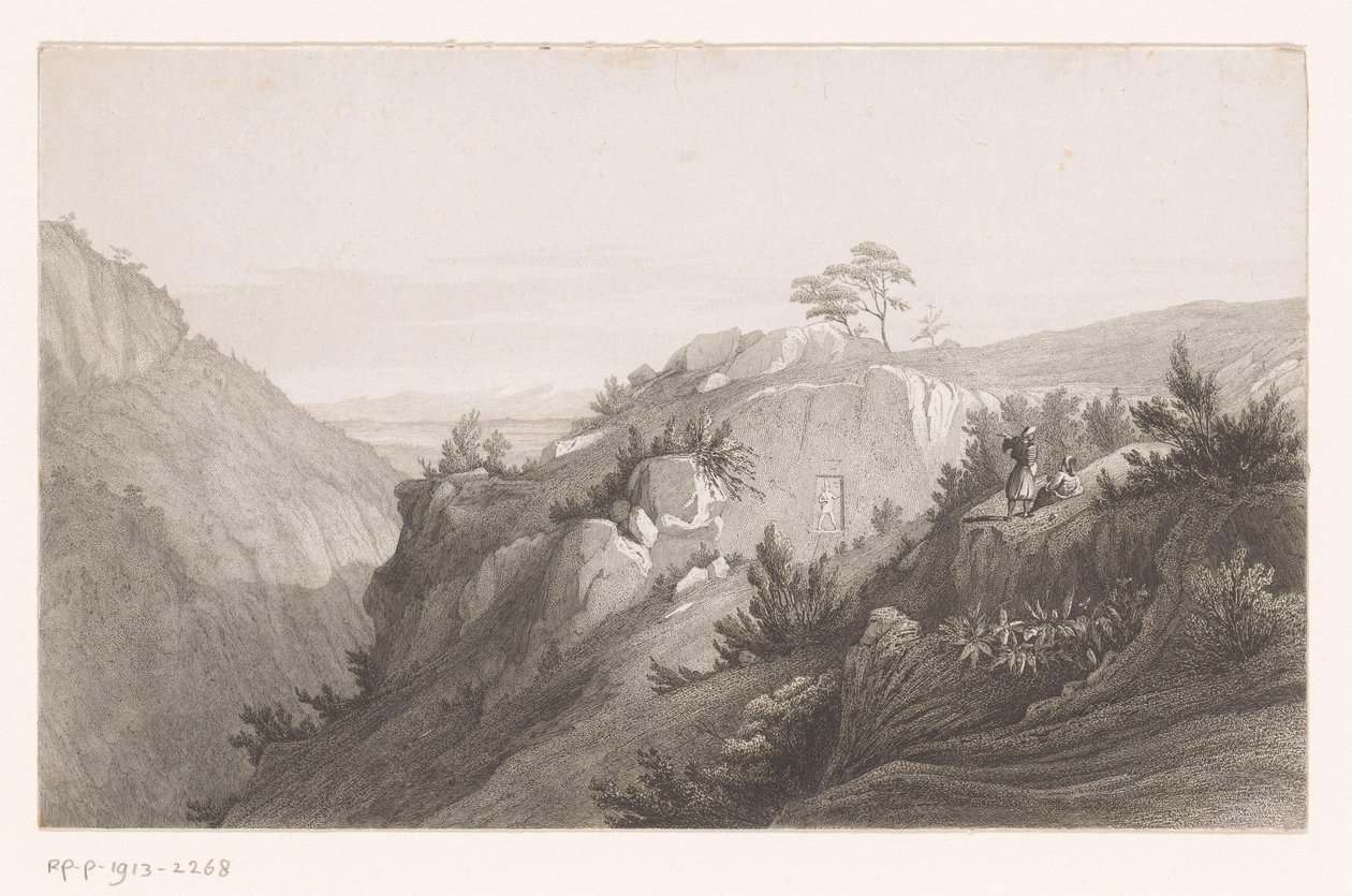 Mountain Landscape with a Carved Figure in the Rocks by Auguste Numans (attributed to)