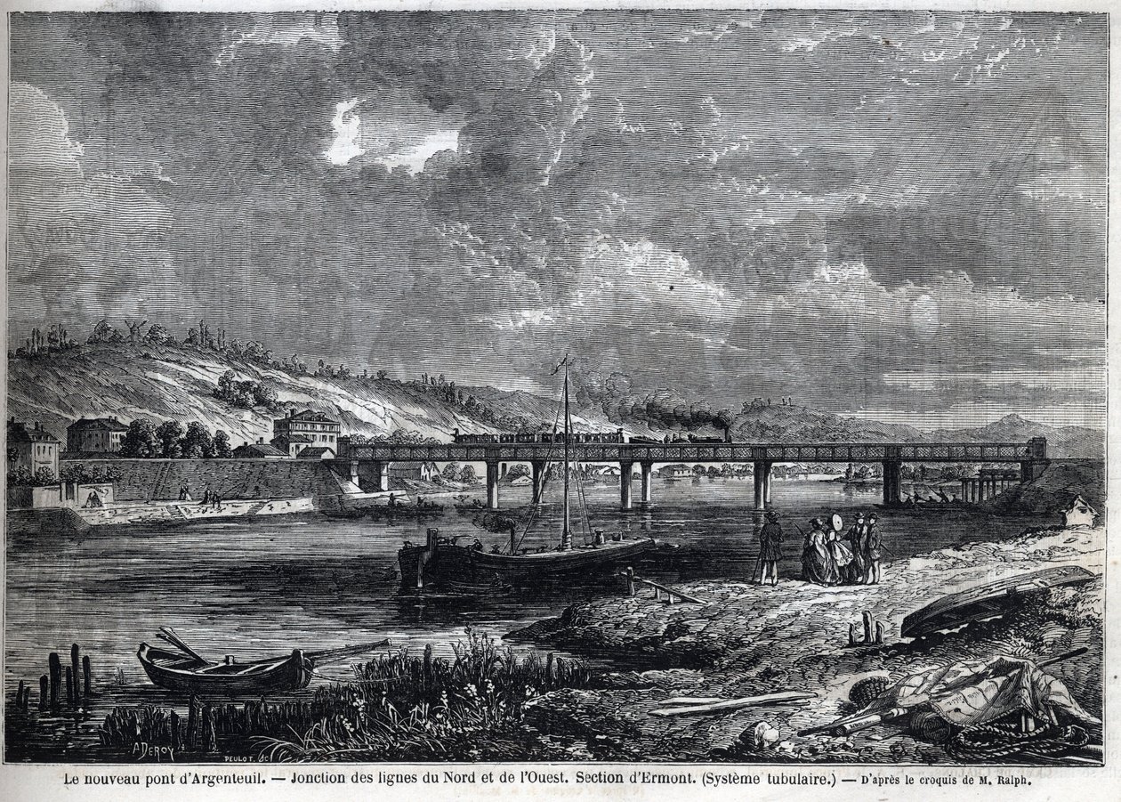 The new Bridge at Argenteuil. Junction of the North and West lines. Ermont section (tubular system). Engraving after sketch by Ralph in 