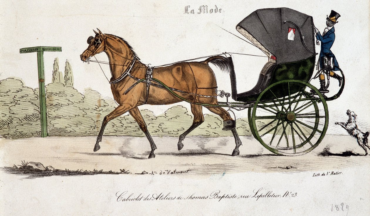Cabriolet of the workshops of Thomas Baptiste - engraving by Valmont by Auguste de (after) Valmont