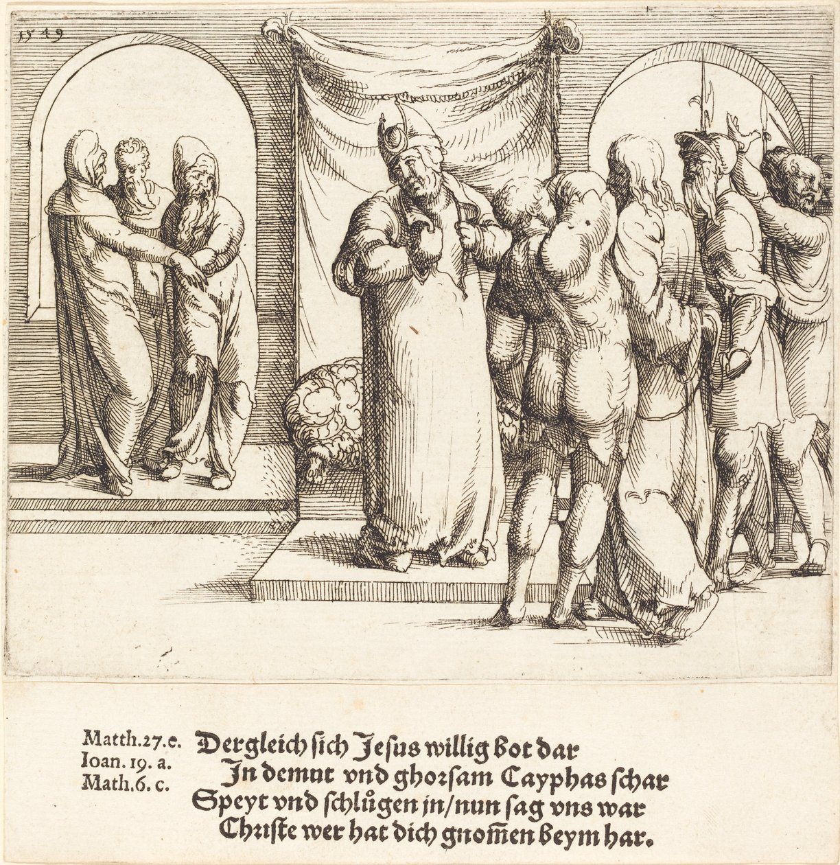 Christ is Mocked, and Caiaphas Rends His Garments by Augustin Hirschvogel