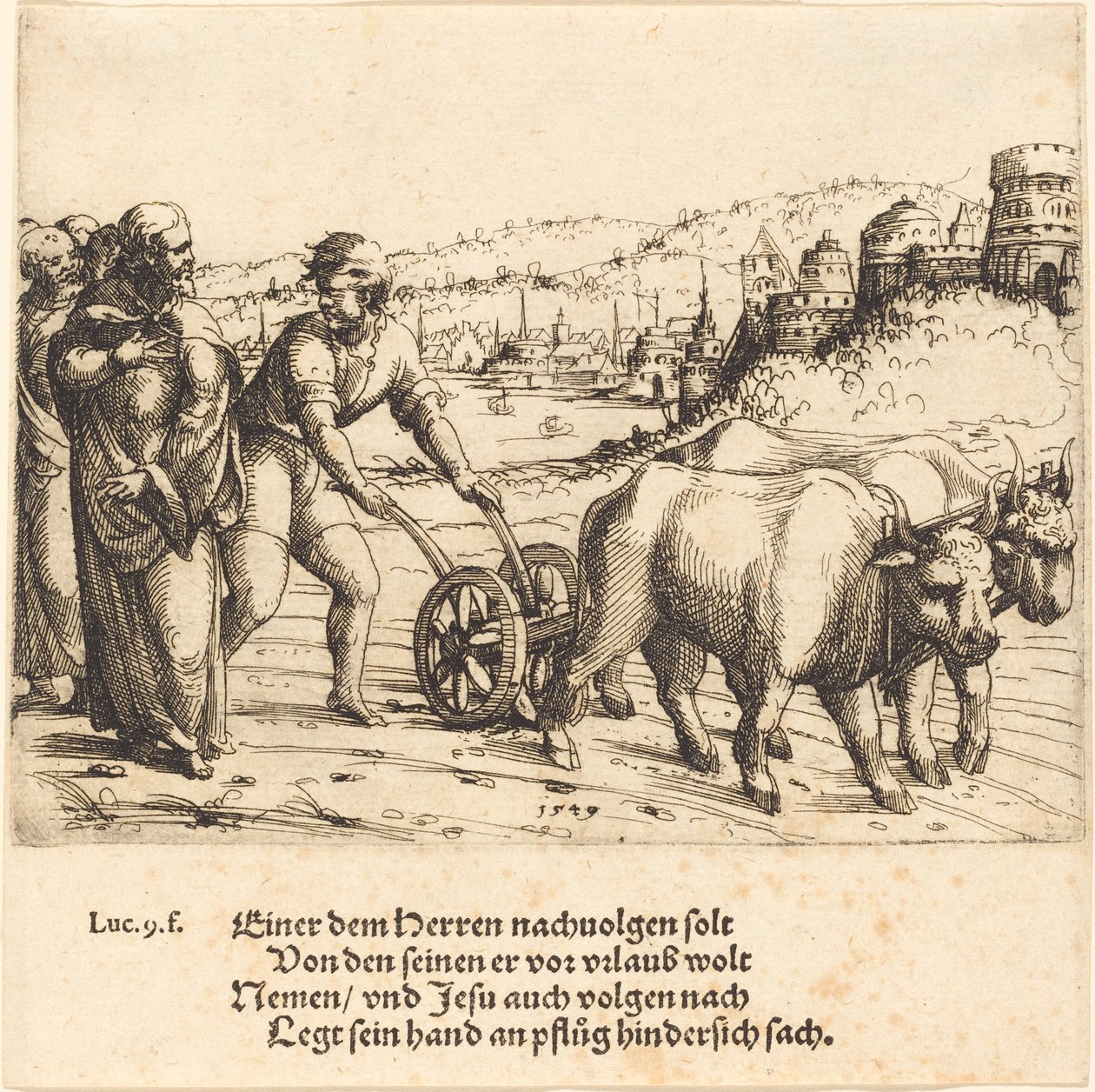 No One Who Puts His Hand on the Plow and Looks Back is a Follower of Christ by Augustin Hirschvogel
