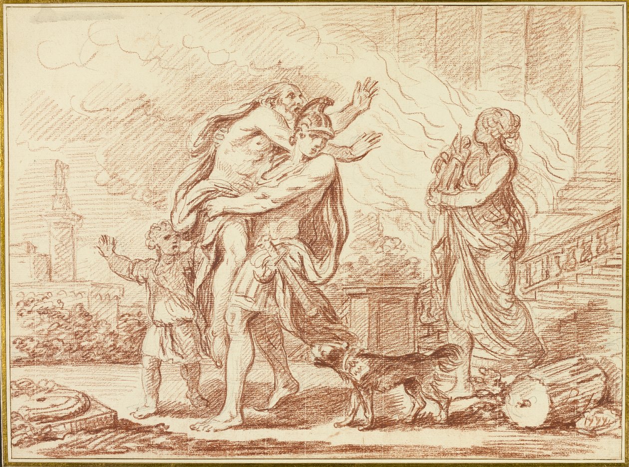 Aeneas Fleeing with Anchises from the Ruins of Troy by Augustin Pajou