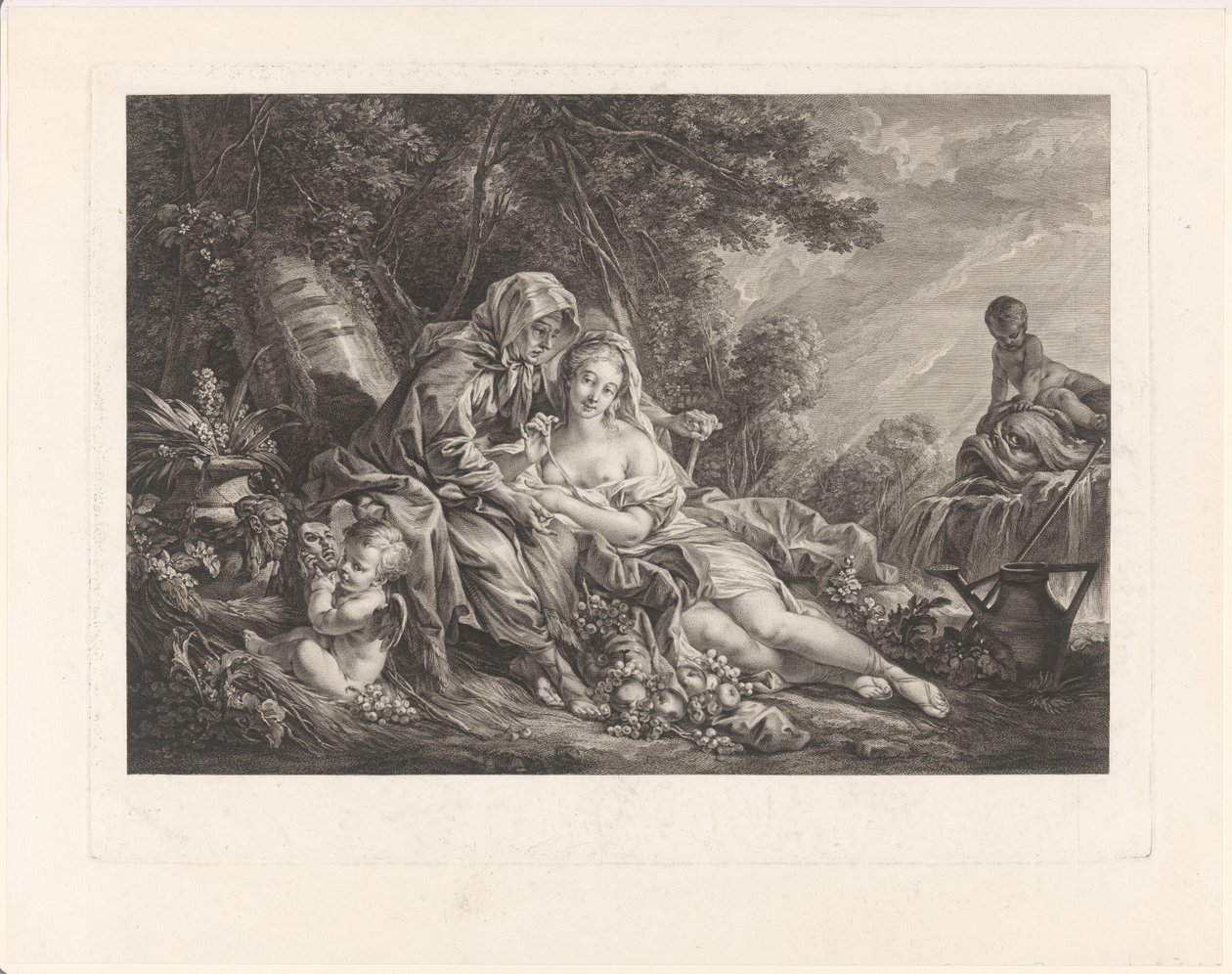 Vertumnus and Pomona in a Park Landscape by Augustin de Saint-Aubin
