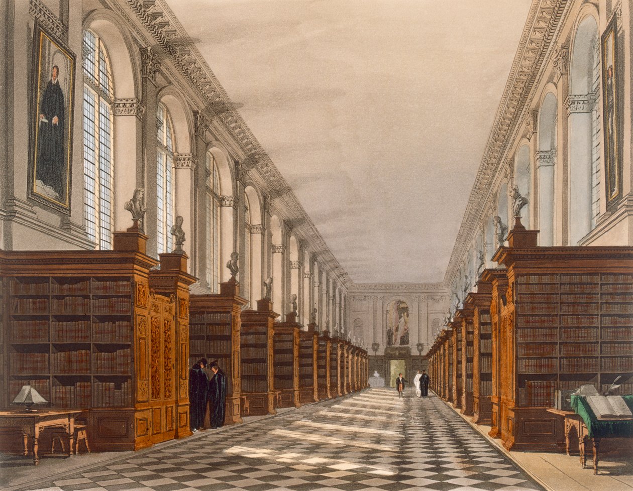 Interior of Trinity College Library, Cambridge, from The History of Cambridge, engraved by Daniel Havell (1785-1826), pub. by R. Ackermann, 1815 by Augustus Charles Pugin