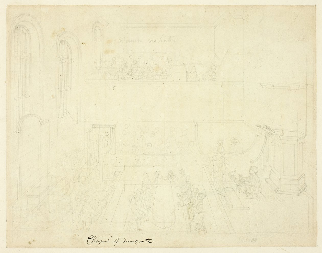 Study for Chapel of Newgate, from Microcosm of London by Augustus Charles Pugin