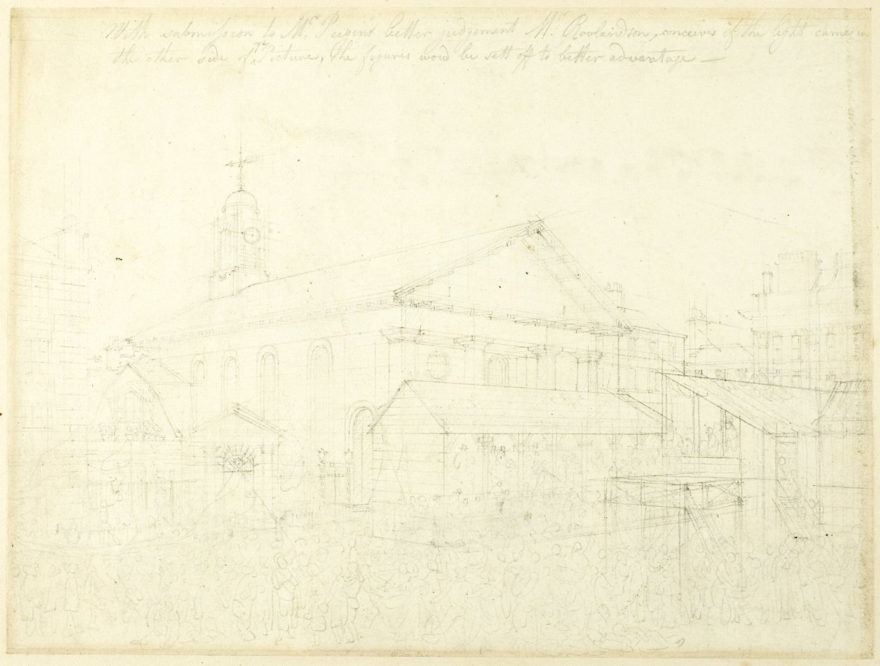 Study for Covent Garden Market, Westminster Election, from Microcosm of London by Augustus Charles Pugin