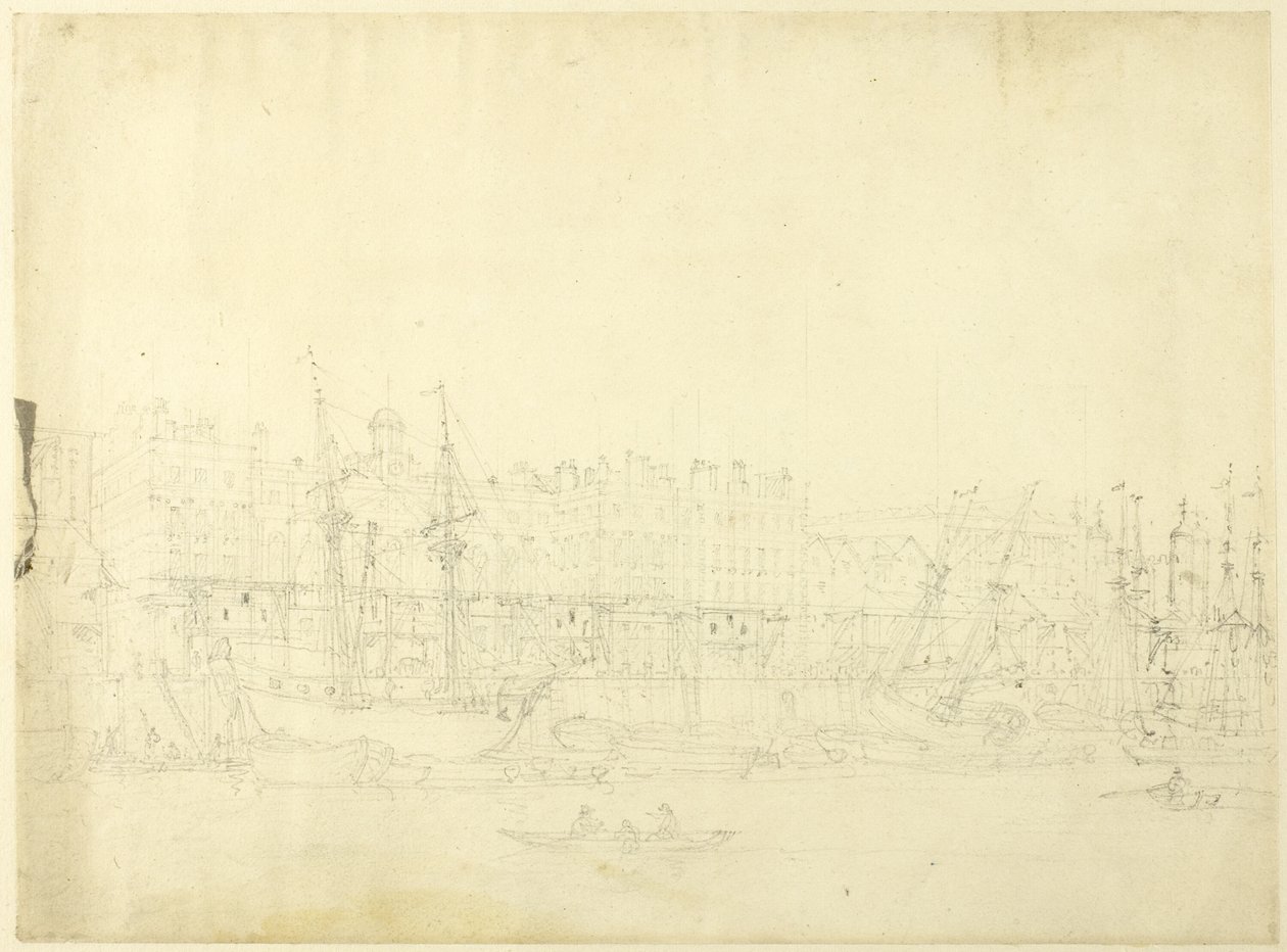 Study for Custom House, from the River Thames, from Microcosm of London by Augustus Charles Pugin
