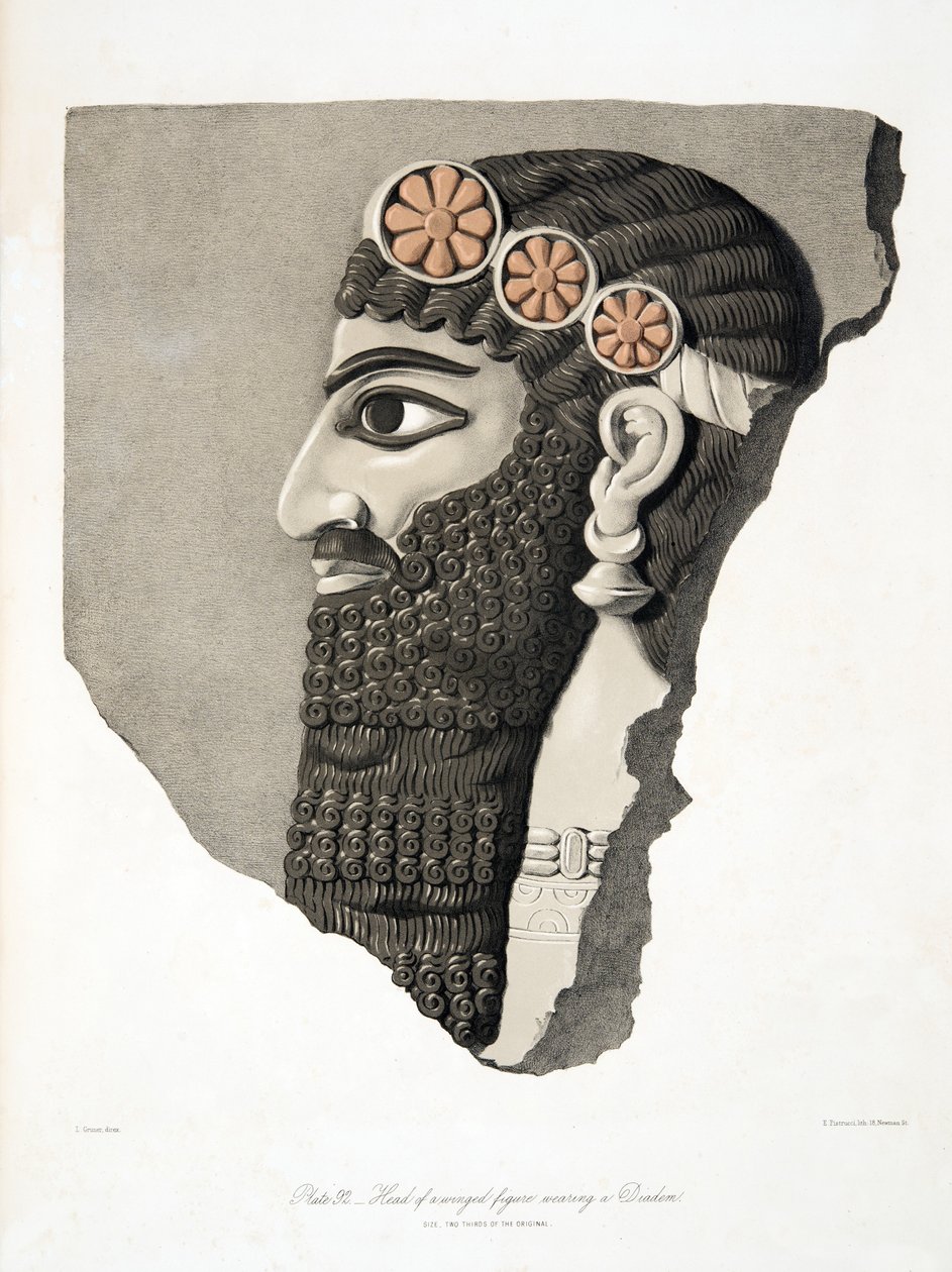 Head of a winged figure wearing a Diadem, from Monuments of Nineveh by Austen Henry Layard
