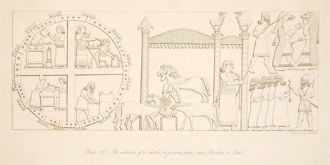 The interior of a Castle and Pavilion or Tent, from Monuments of Nineveh by Austen Henry Layard