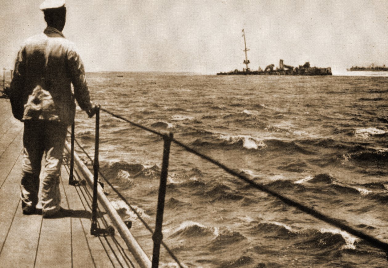 View of the grounded Imperial German Navy warship Emden from the quarter deck of H.M.A.S. Sydney, 10th November 1914 by Australian Photographer