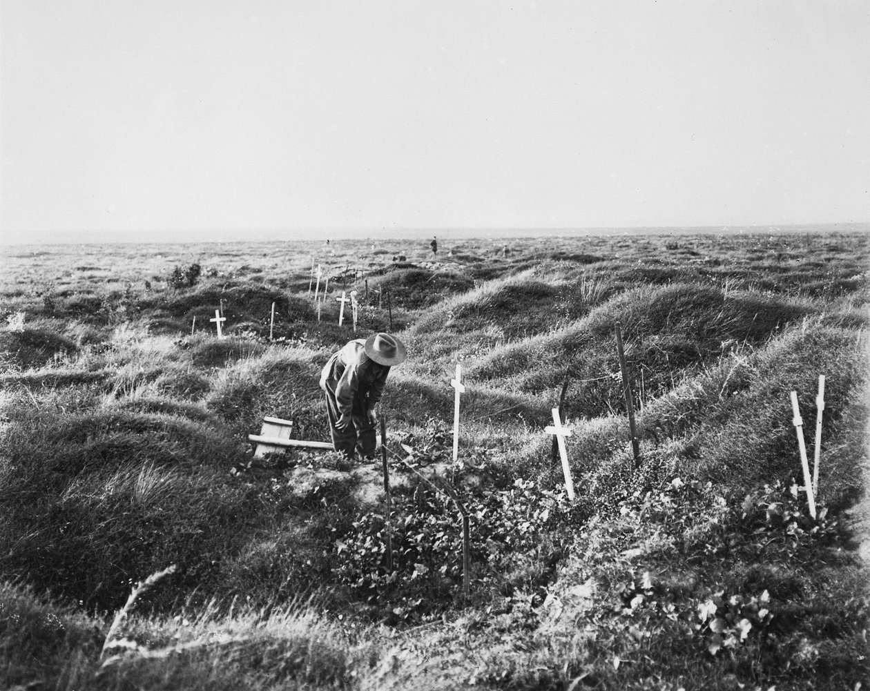 View of scattered Australian graves along the OG1 line on the battlefield of Pozieres, 16 September 1917 by Australian Photographer