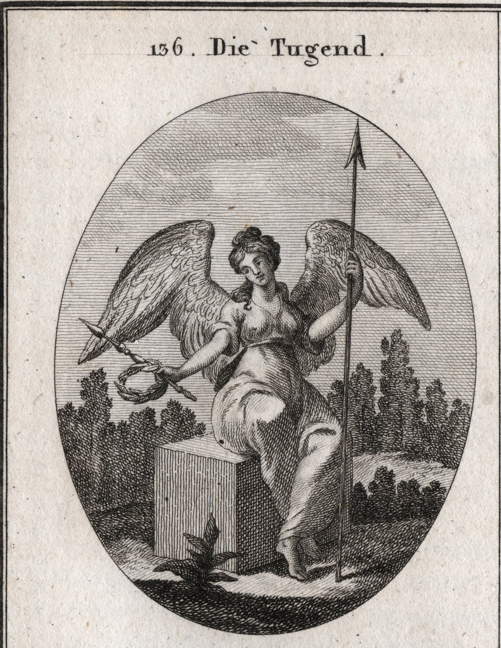 Allegory of Virtue. The Marble Cube on Which She Sits Desires the Solidity, and Its Spread Wings Mean That It Stands Above the Vulgar. Engraving in 