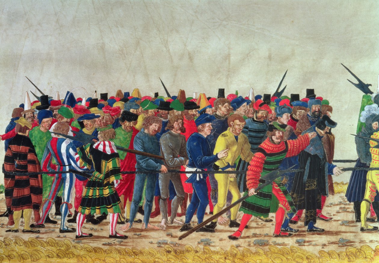 Halberdiers of Maximilian I guarding French prisoners by Austrian School
