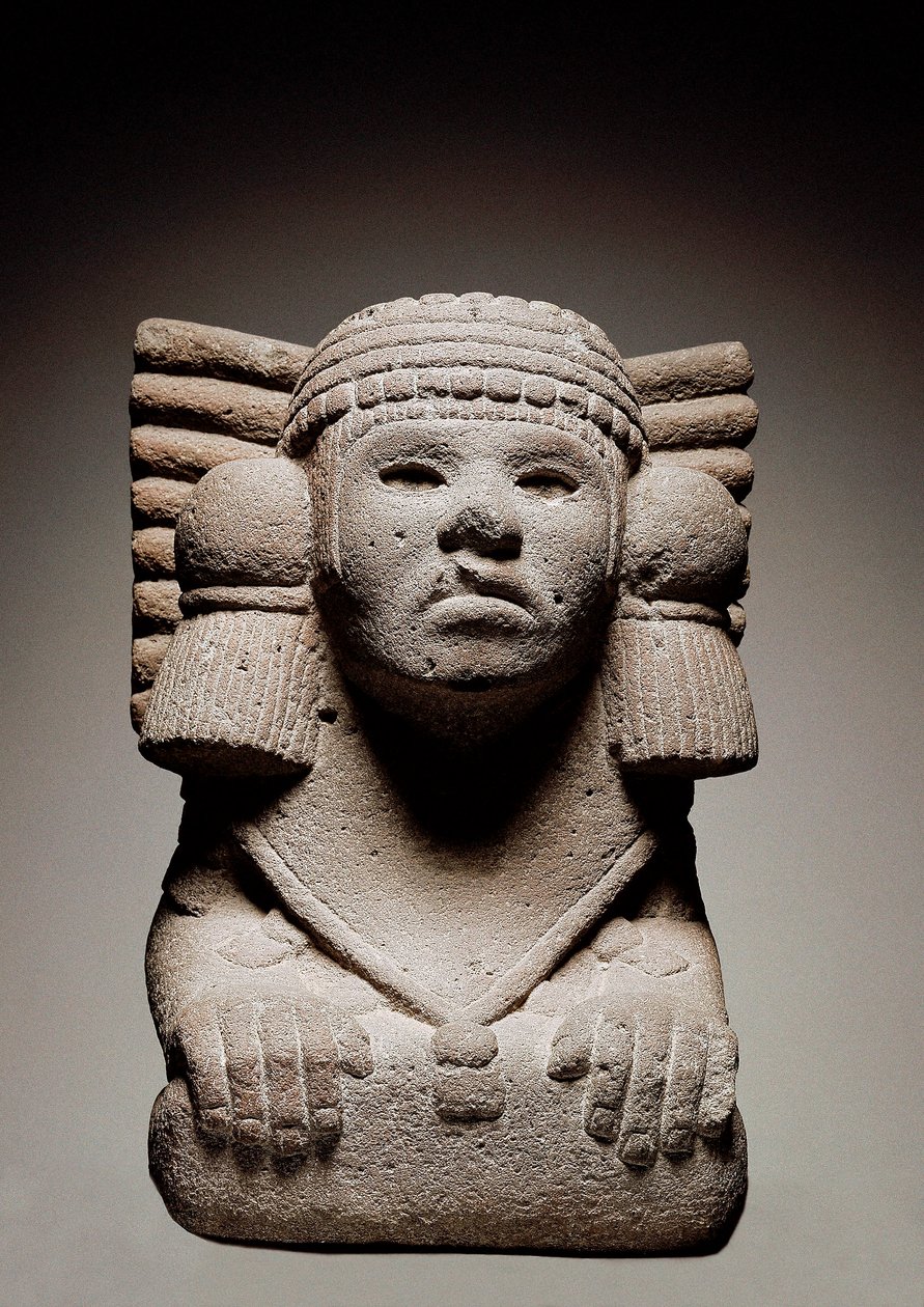 Aztec civilization: Stone statue representing the deity of the Aztec water Chalchiuhtlicue by Aztec Aztec