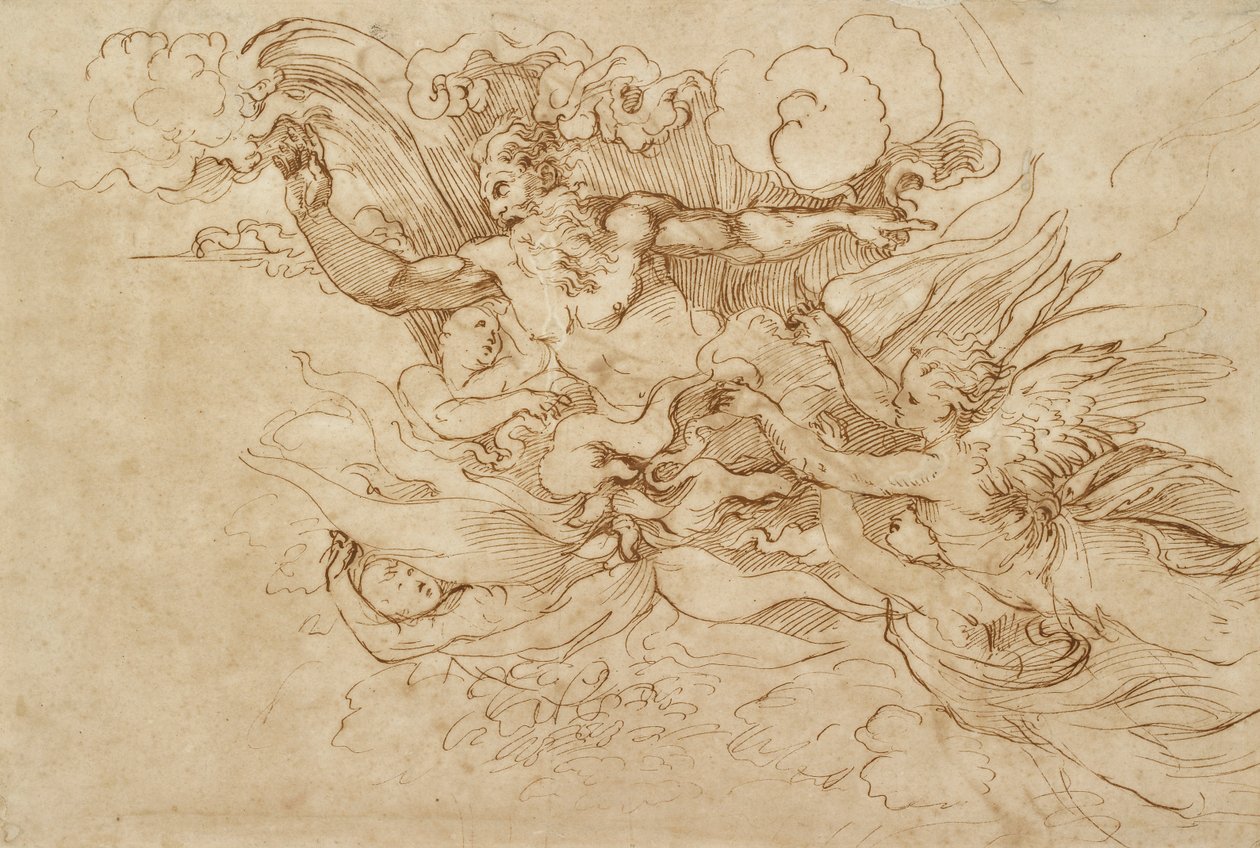 Jehovah in a Flaming Cloud, Attended by Angels, 16th century by Baldassare Peruzzi