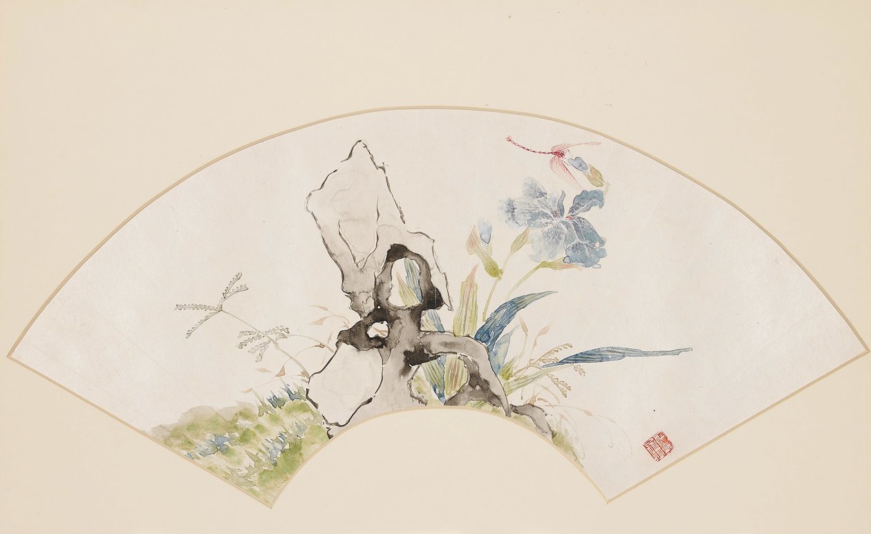 Lily, Rock, and Dragonfly, 19th Century by Baoru Liu