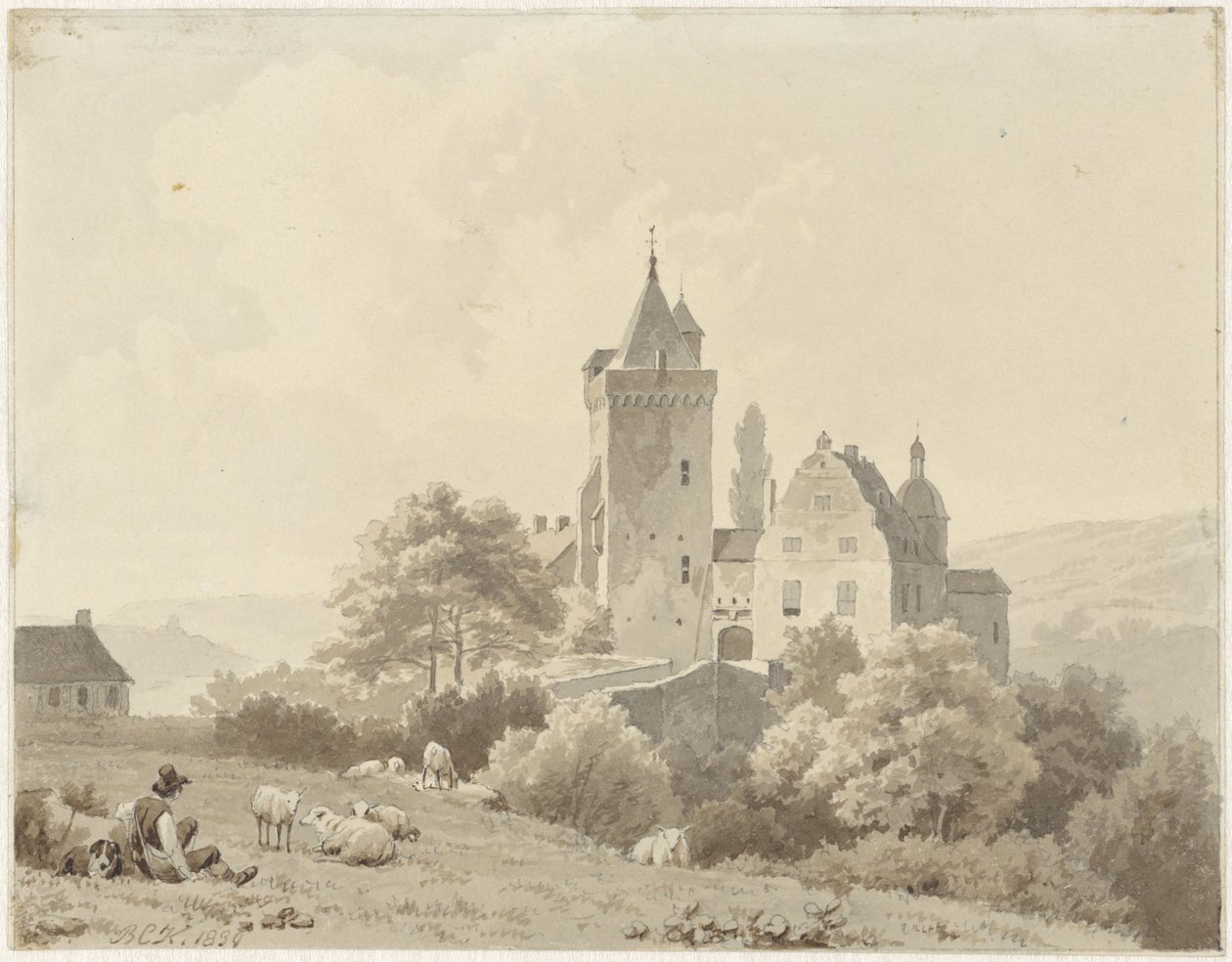 Resting Shepherd at Schloss Lansberg by Barend Cornelis Koekkoek