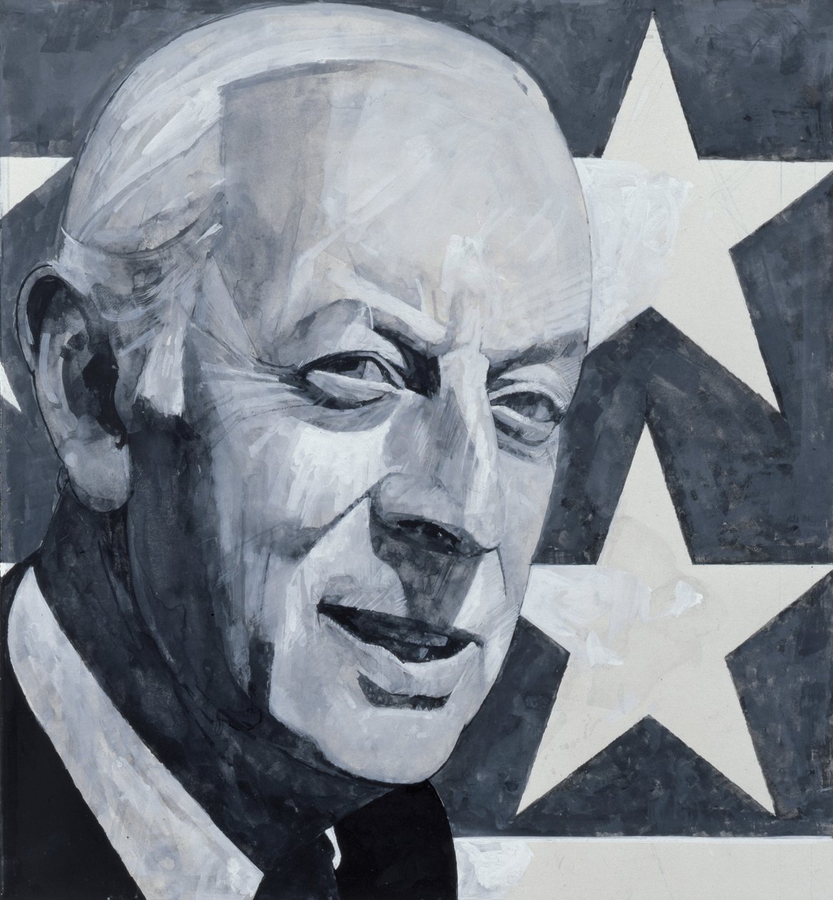 Portrait of Alistair Cooke, illustration for The Listener, 1970s by Barry Fantoni