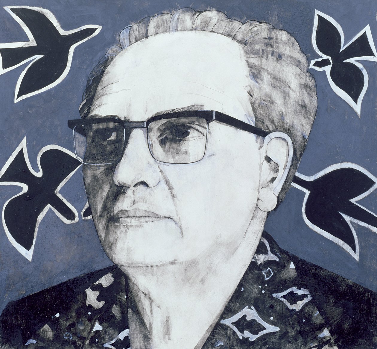 Portrait of Olivier Messiaen, illustration for The Sunday Times, 1970s