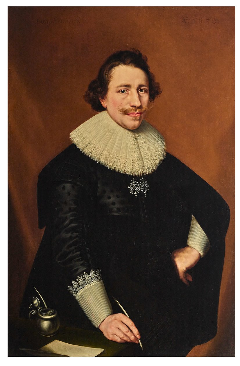 Portrait of a Gentleman, Three-Quarter-Length, Holding a Quill by Bartholomeaus Sarburgh