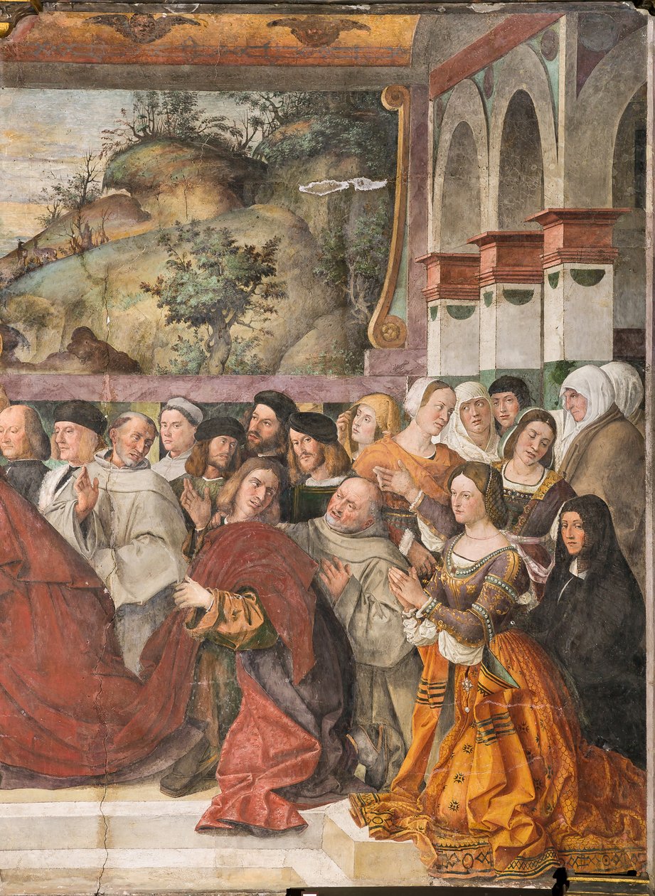 Cardinal Guido of Monfort opening the ark of the Saint, School of the Saint (detail) by Bartolomeo Montagna