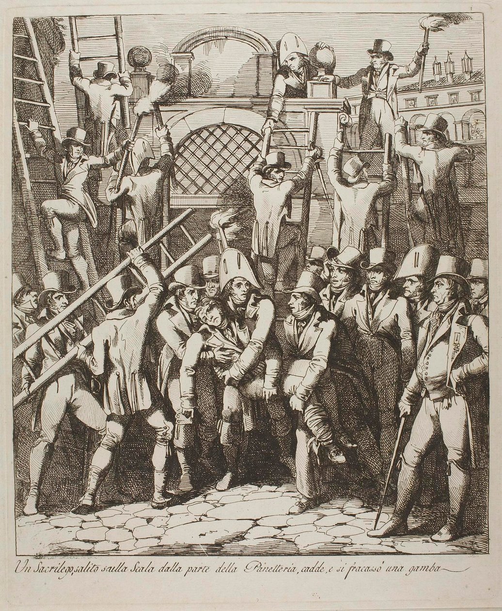 A Blasphemer Breaks his Leg while Climbing Over the Walls for the Vatican 6 July 1809 by Bartolomeo Pinelli