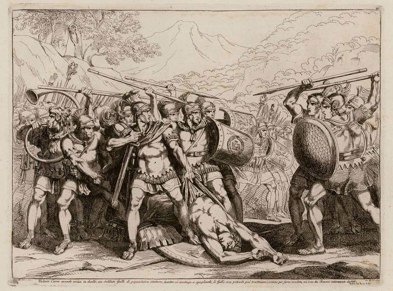 Battle between Romans and Gauls after Marcus Valerius Corvus killed a giant Gaul in single combat, 349 BC by Bartolomeo Pinelli