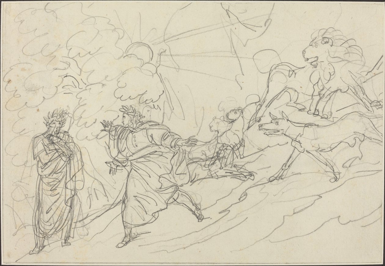 Dante Flees the Wild Beasts and Meets Virgil by Bartolomeo Pinelli