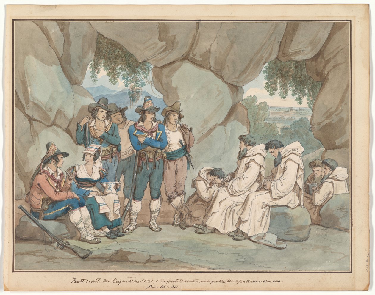 “Frati” Captured by Brigands and Held in a Grotto, illustration for Roman Costumes and Customs by Bartolomeo Pinelli