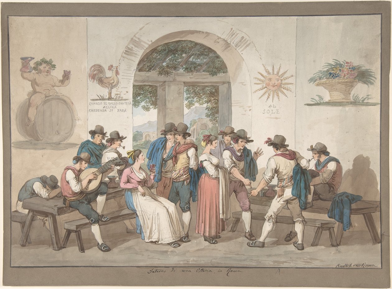 Interior of a Roman Inn by Bartolomeo Pinelli