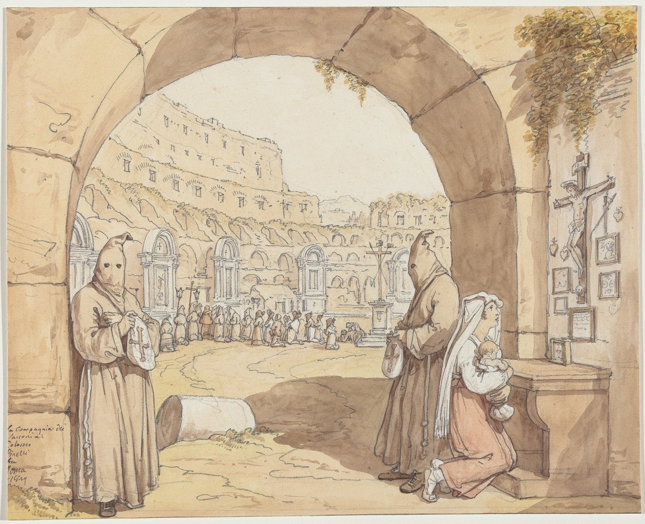 The Company of the Sackcloth at the Colosseum (Penitents Praying at Altars in the Colosseum) by Bartolomeo Pinelli