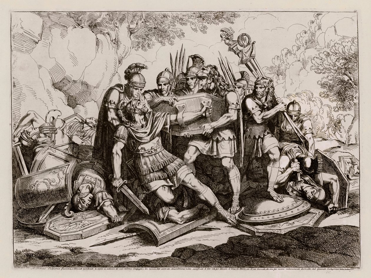 Marcus Calpurnius Flamma found alive beneath the bodies of his comrades killed by the Carthaginians by Bartolomeo Pinelli
