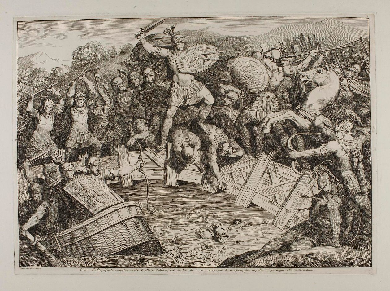 Horatius Cocles Fights on the Sublician Bridge by Bartolomeo Pinelli