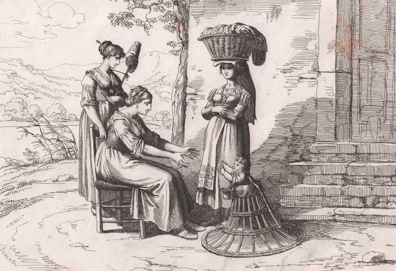 Roman Women in Traditional Costumes, etching by Bartolomeo Pinelli