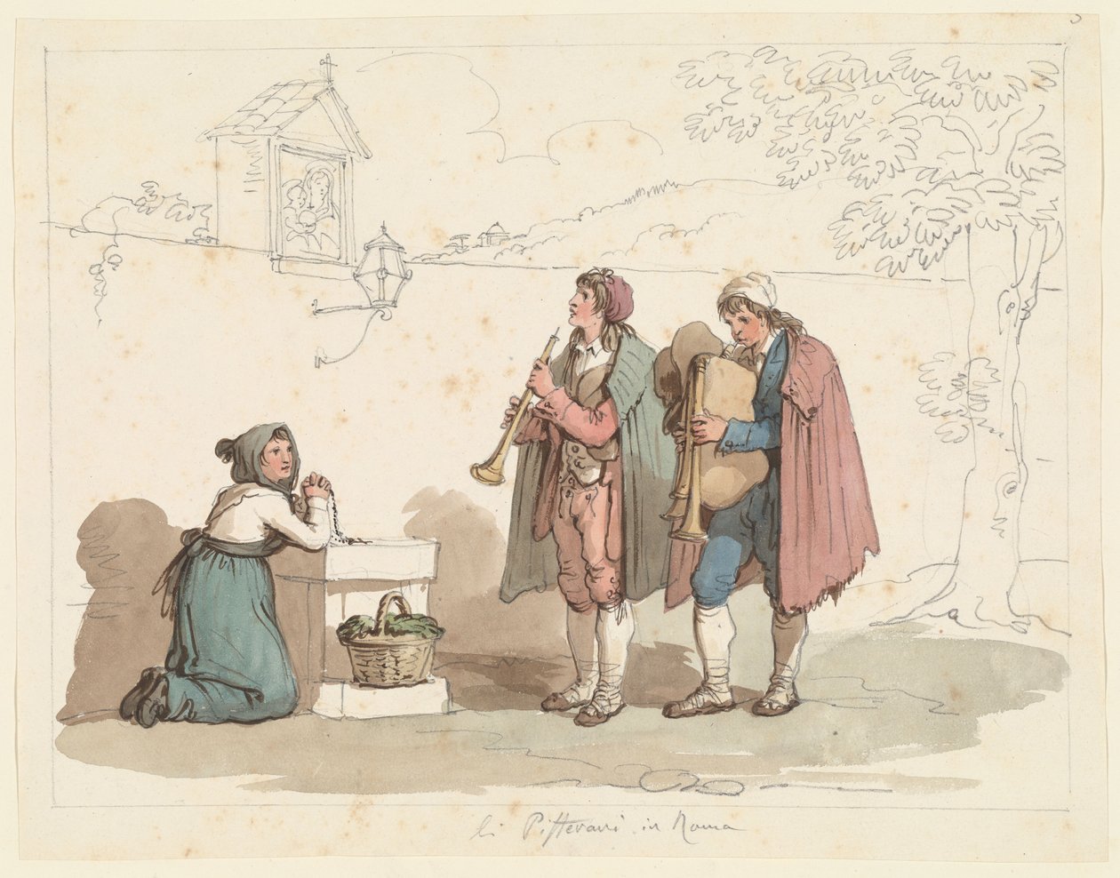 The Bagpiper and Piper in Rome, illustration for Roman Costumes and Customs by Bartolomeo Pinelli