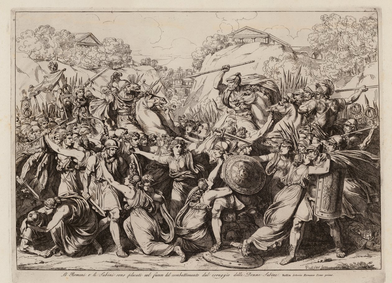 The Sabine women make peace between their army and that of Rome by Bartolomeo Pinelli