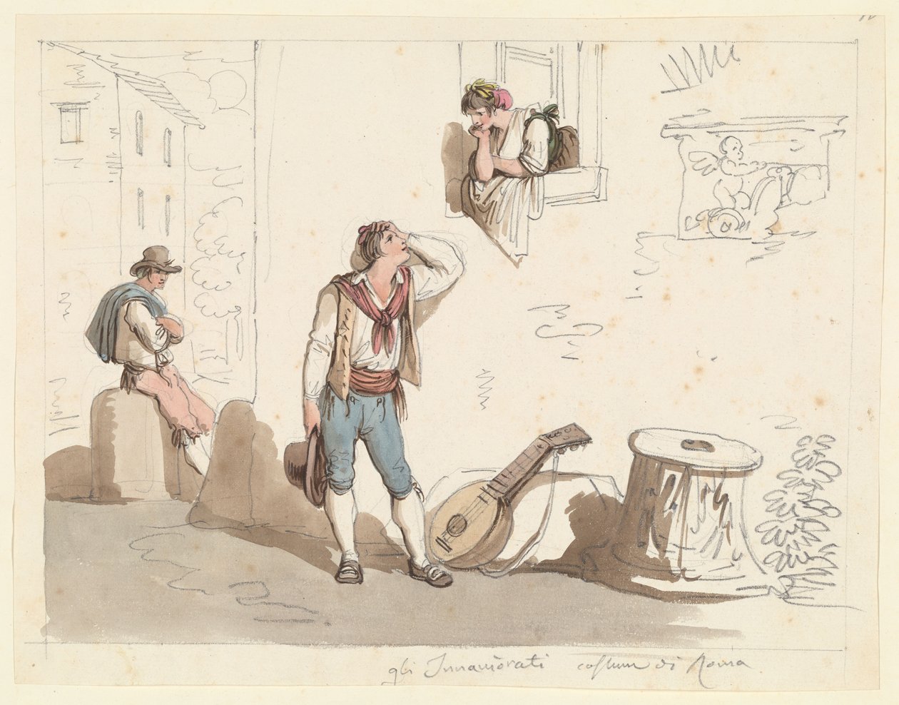 The Serenade, Study for Roman Costumes and Customs by Bartolomeo Pinelli