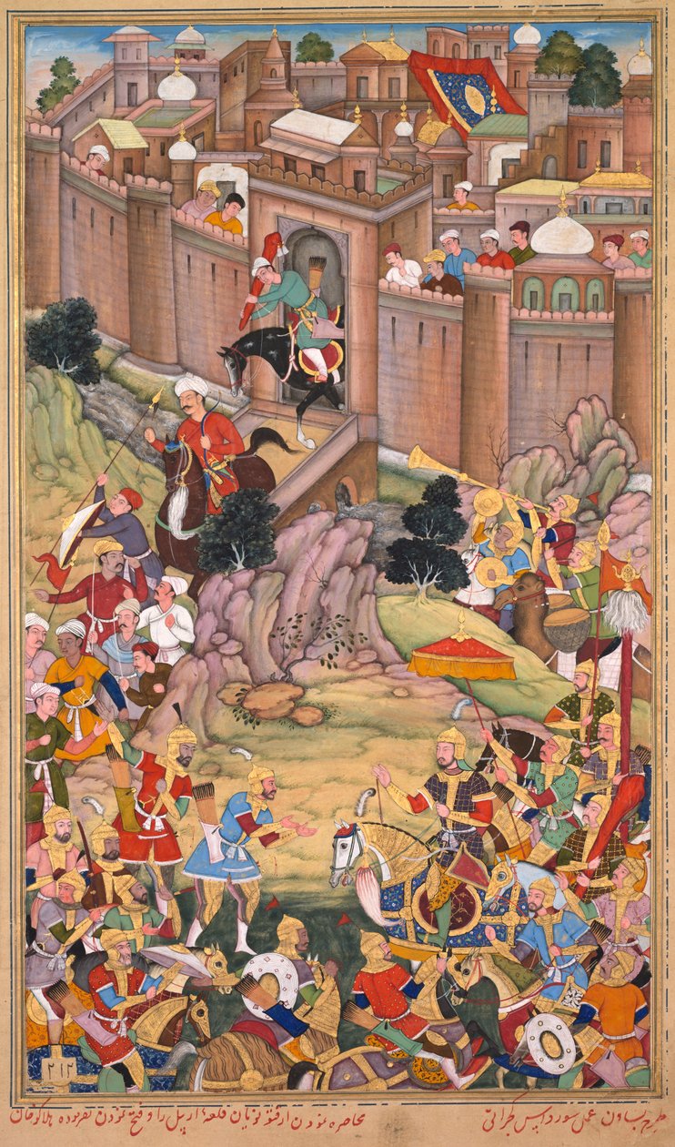 The Siege of Arbela in the Era of Hulagu Khan, Page from a Chingiz-nama (Book of Chingiz Khan) of the Jami al-tavarikh (Compendium of Chronicles) of Rashid al-Din by Basavana