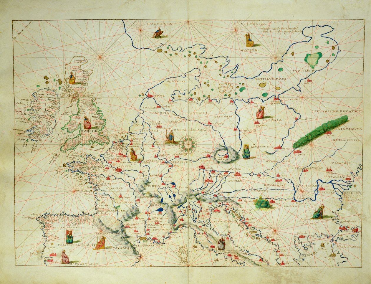The Continent of Europe, from an Atlas of the World in 33 Maps, Venice, 1st September 1553 by Battista Agnese